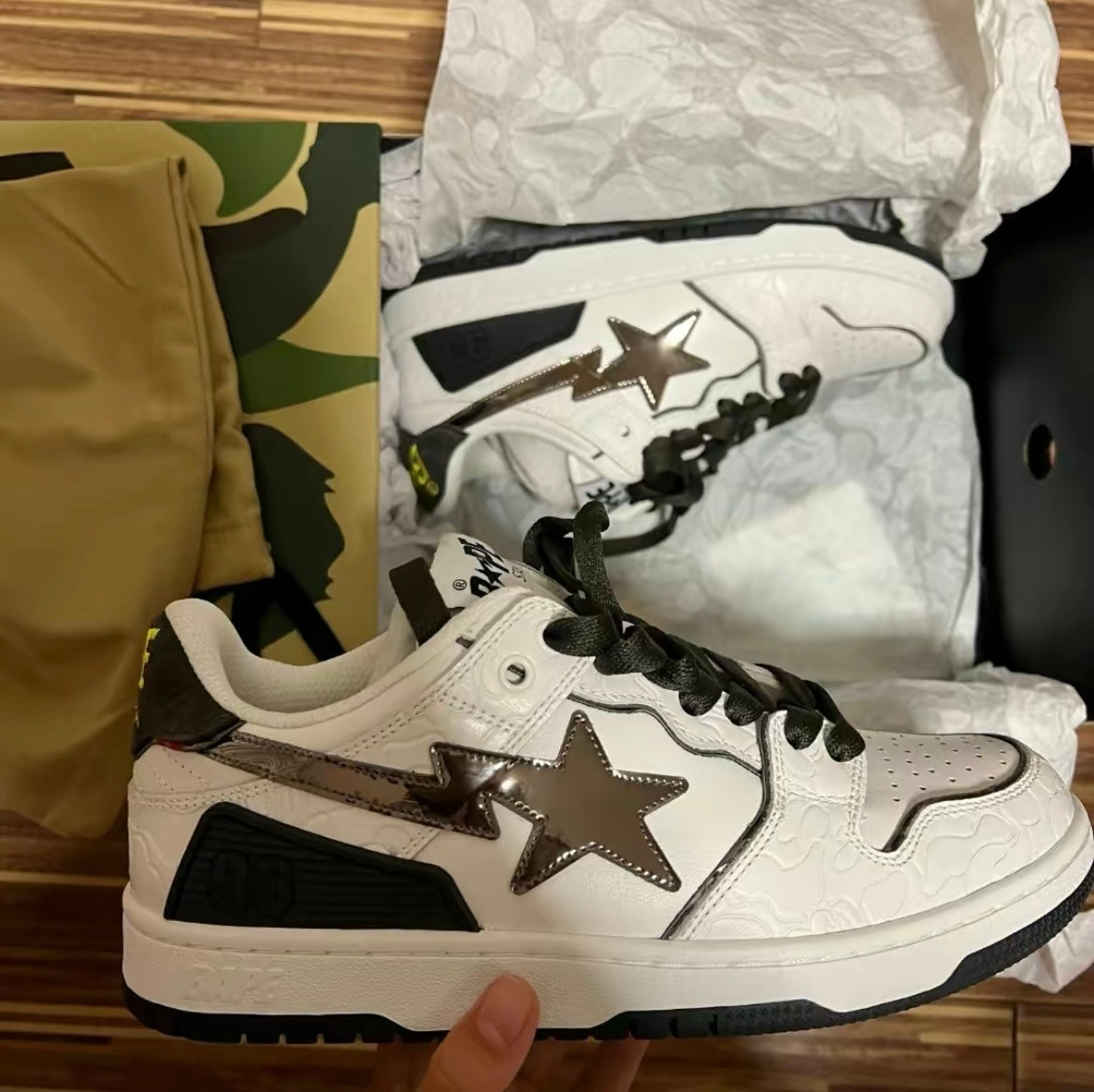 BAPE SK8 Sta Trainers White Black 1H80-291-020 - product image from the listing.