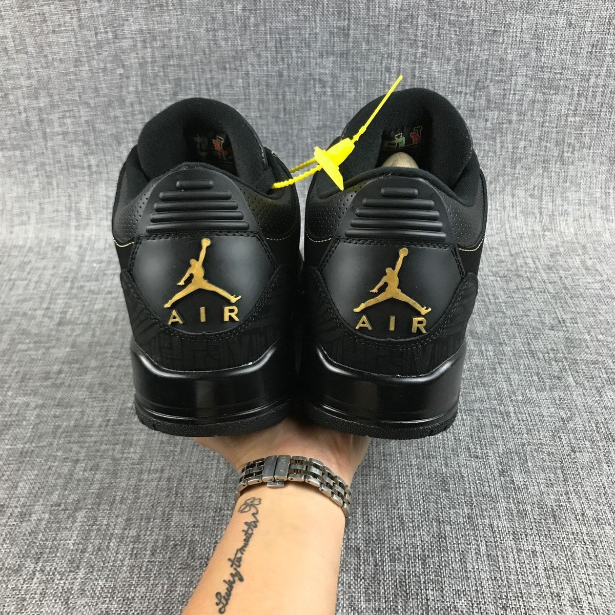 Air Jordan 3 BHM High-Top Sneakers in Black and Metallic Gold - product image from the listing.