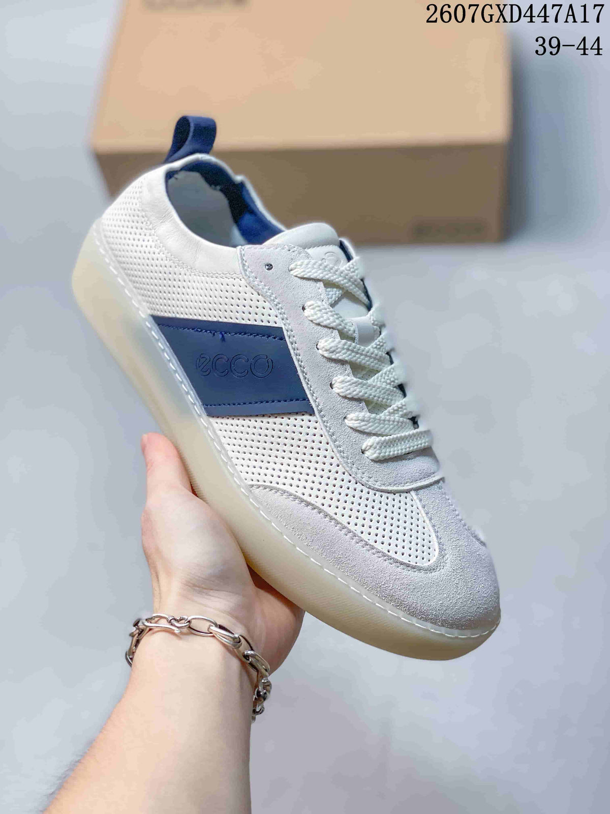 ECCO 2607GXD447A17 White and Blue Perforated Trainers - product image from the listing.