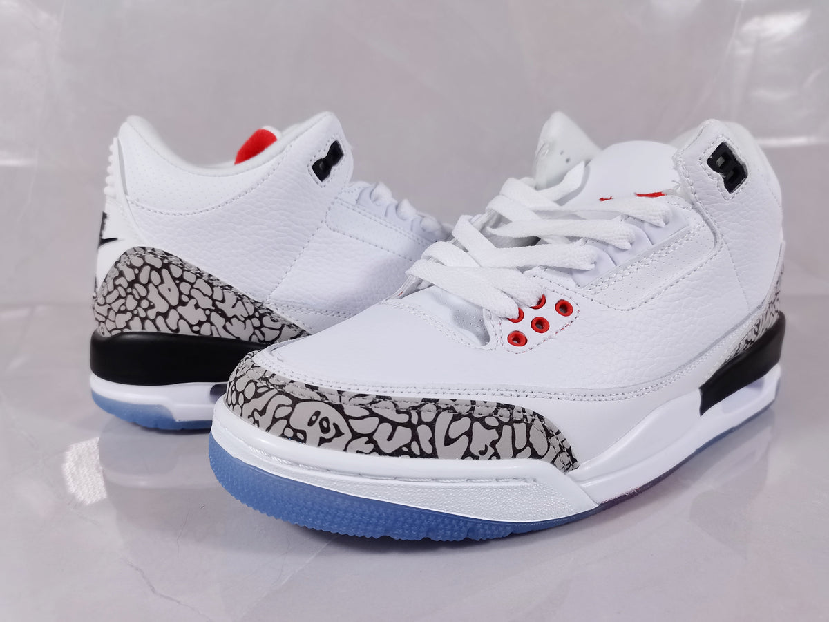 Air Jordan 3 Retro White Red Elephant Print Sneakers - product image from the listing.