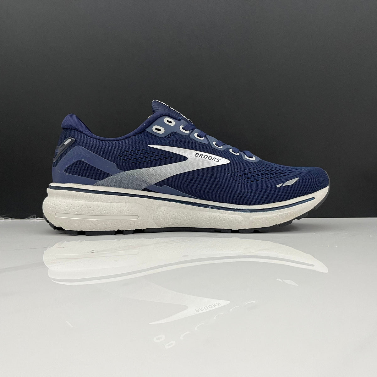 Navy and White Brooks Ghost 15 Running Shoes - product image from the listing.