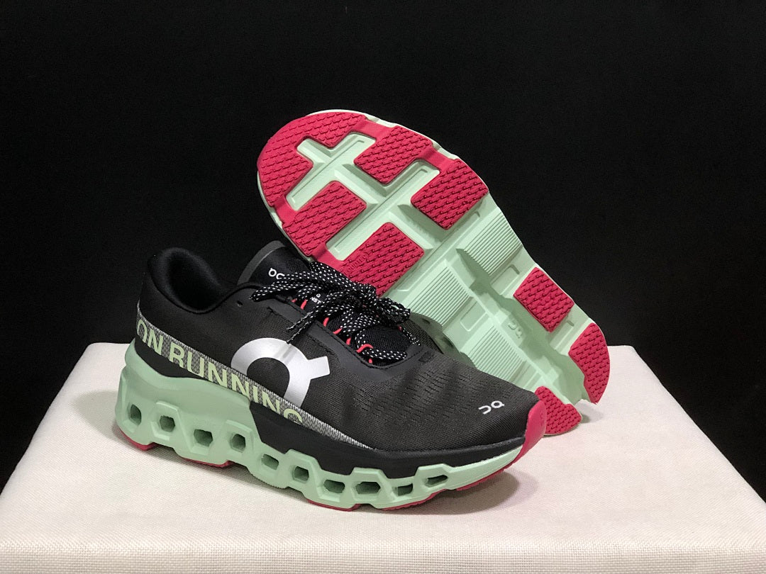 On Cloudmonster 2 Running Shoes, in Black and Mint Green - product image from the listing.
