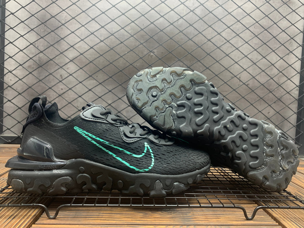Nike React Black Trainers with Teal Swoosh - product image from the listing.