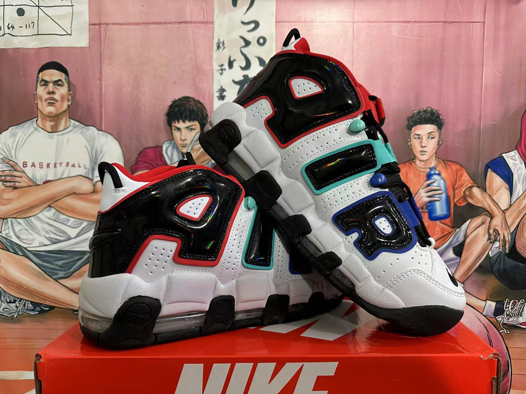 Nike Air More Uptempo Basketball Sneakers in White Black - product image from the listing.