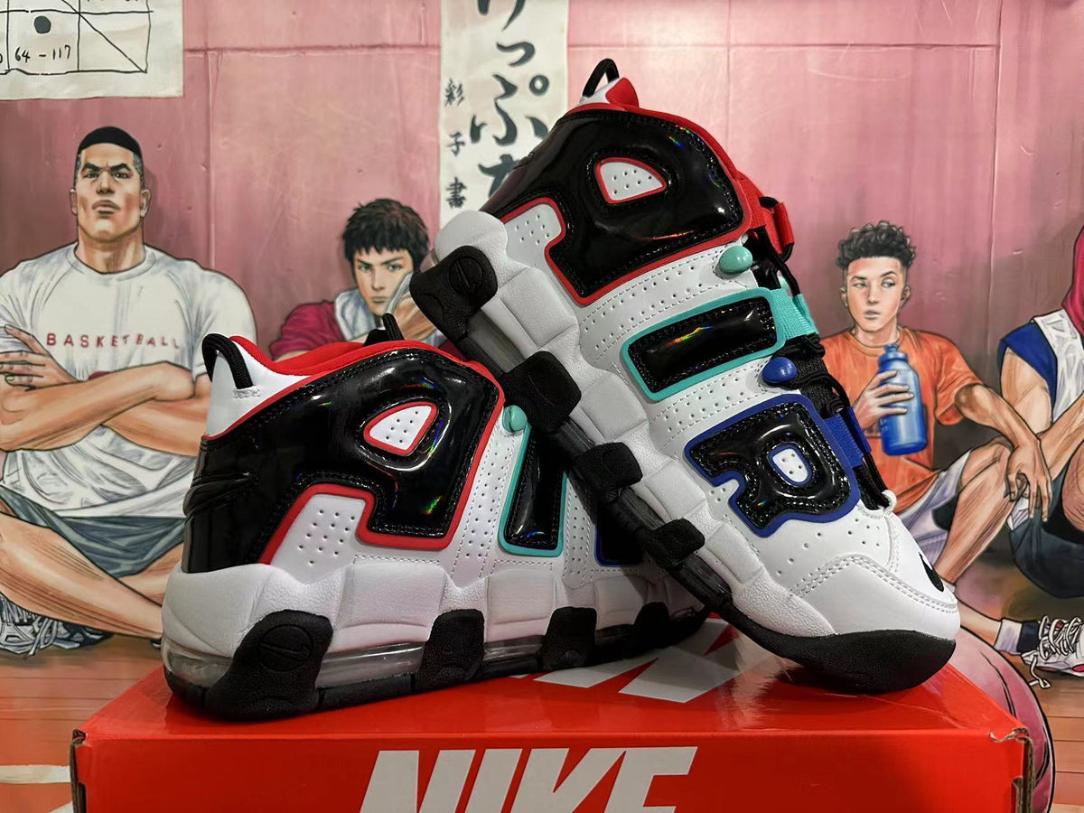 Nike Air More Uptempo Basketball Sneakers in White Black - product image from the listing.