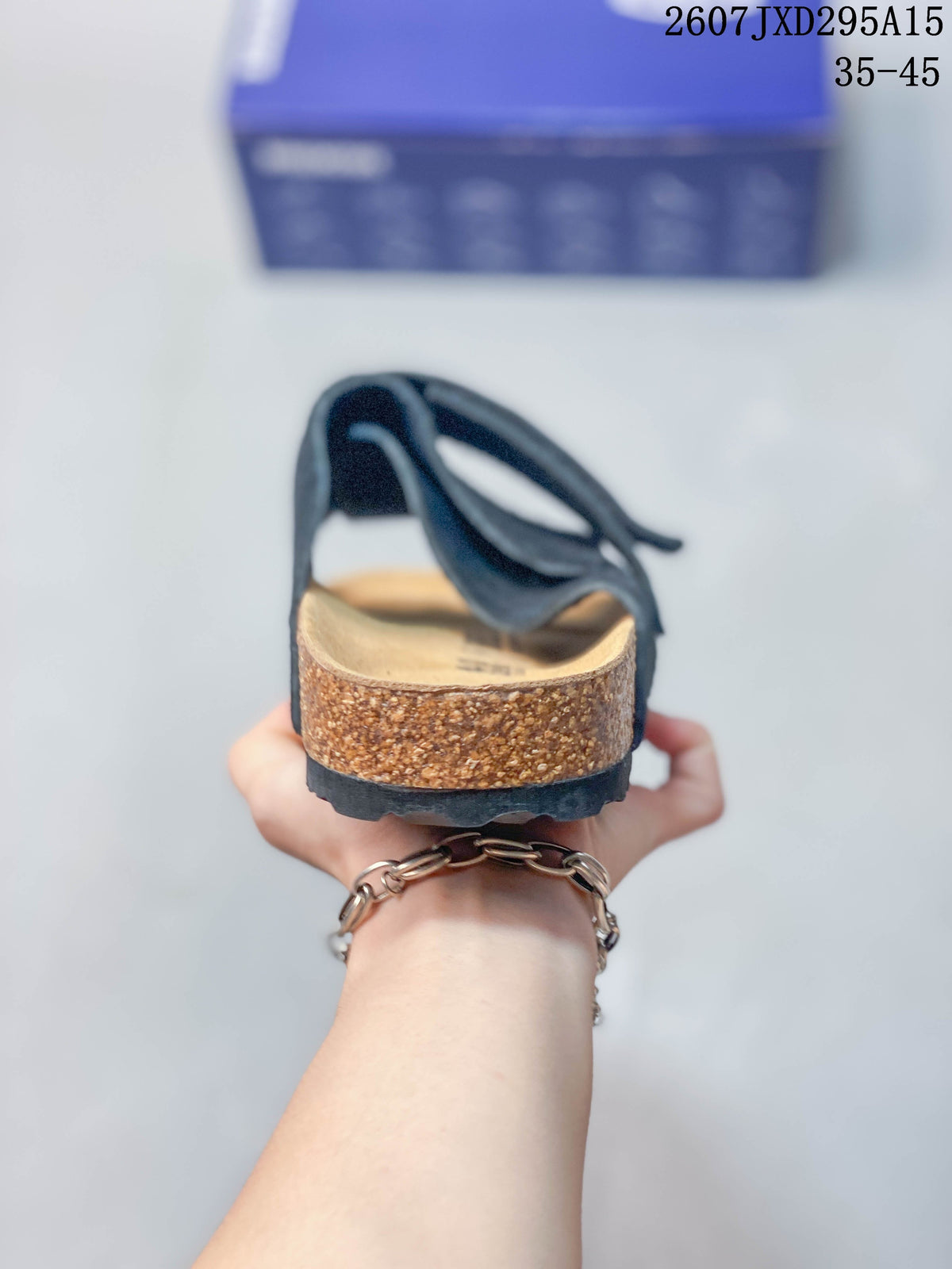 Birkenstock Boston Suede Shearling Crossover Sandals in Black - product image from the listing.