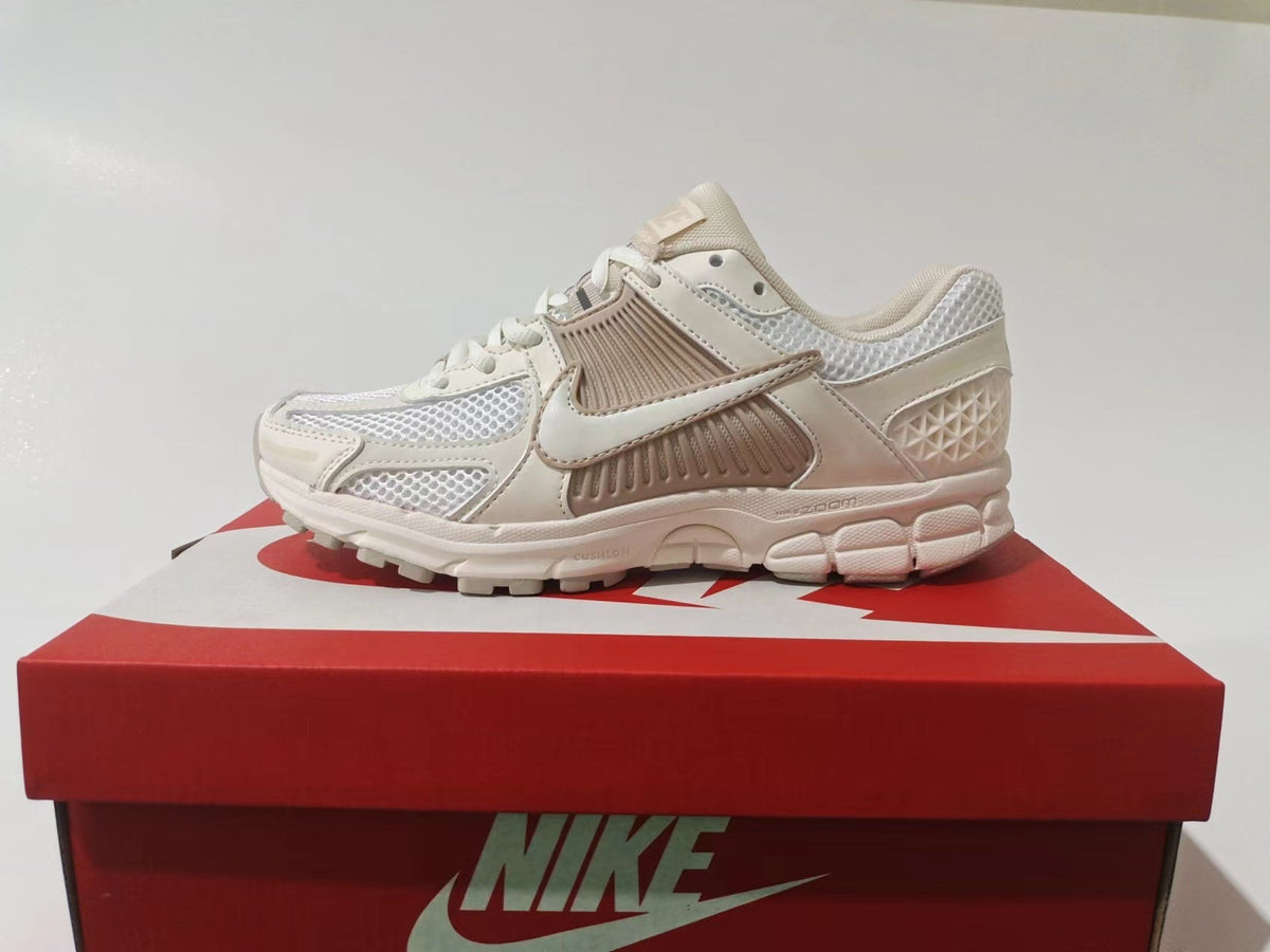 White and Taupe Nike Air Zoom Vomero 5 Sneakers - product image from the listing.