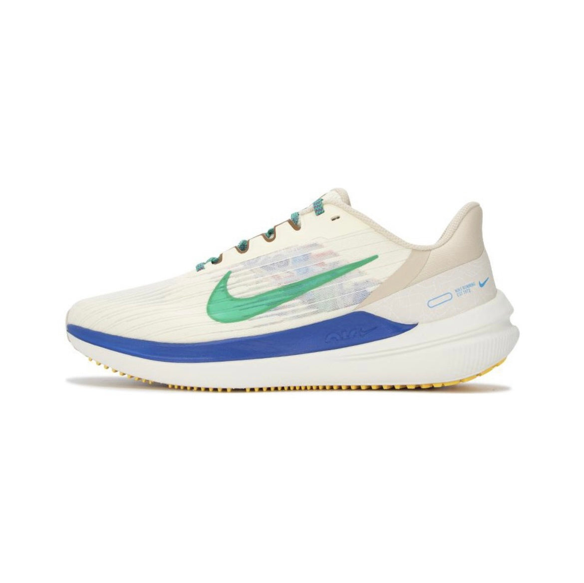 Nike Air Winflo 9 Running Shoes in White Green Blue DV8997-100 - product image from the listing.