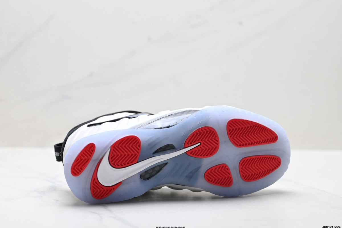 Nike Air Penny Foamposite One Sneakers in Black White Red - product image from the listing.