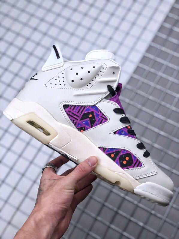 Air Jordan 6 Quai 54 White Purple Sneakers - product image from the listing.