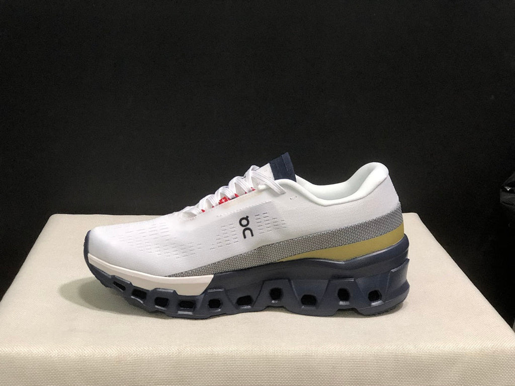 On Cloudmonster 2 Running Shoes, in White and Midnight - product image from the listing.