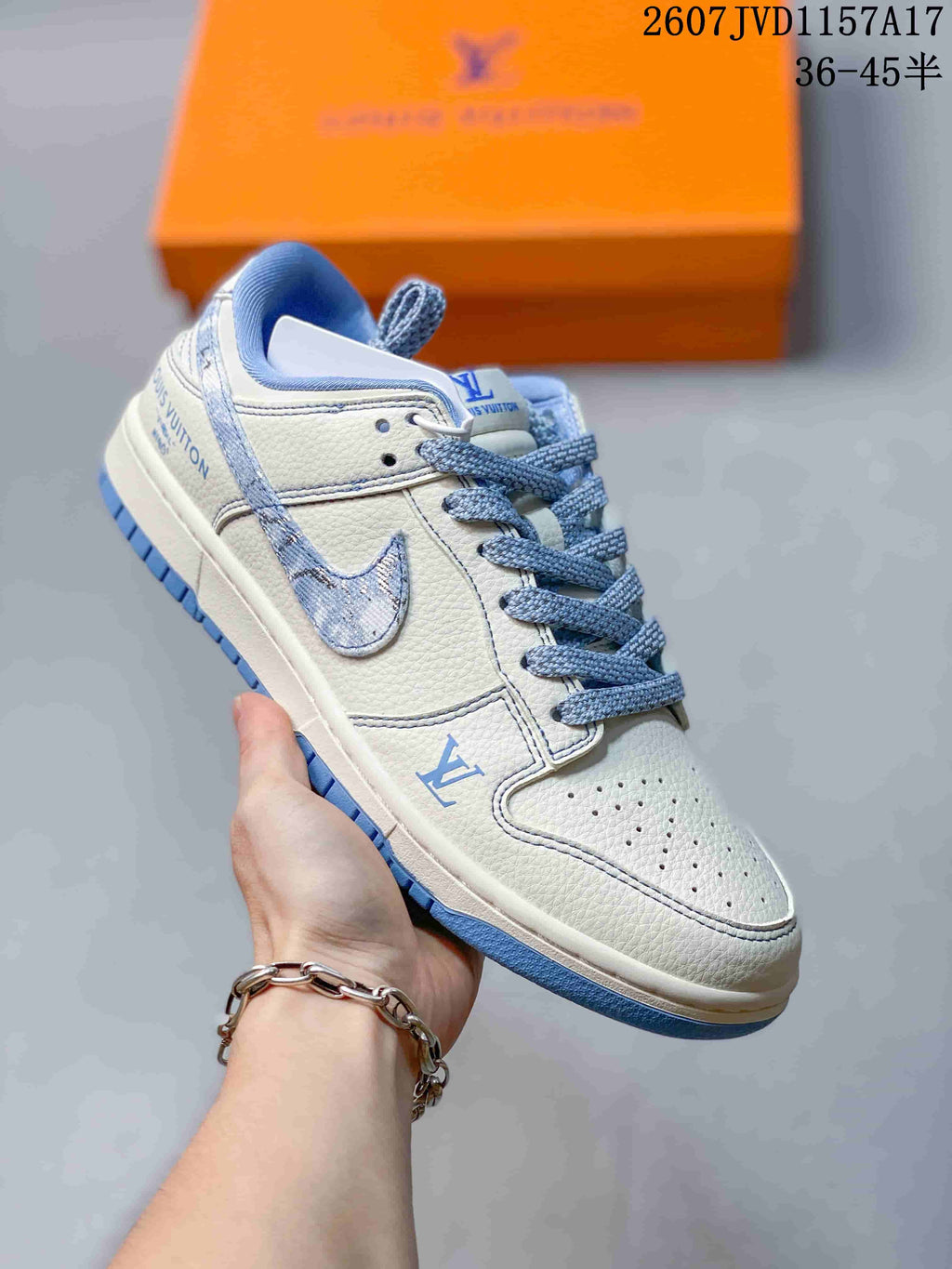 Nike Dunk Low Louis Vuitton Sneakers in Ice Blue Denim 2607JVD1157A17 - product image from the listing.