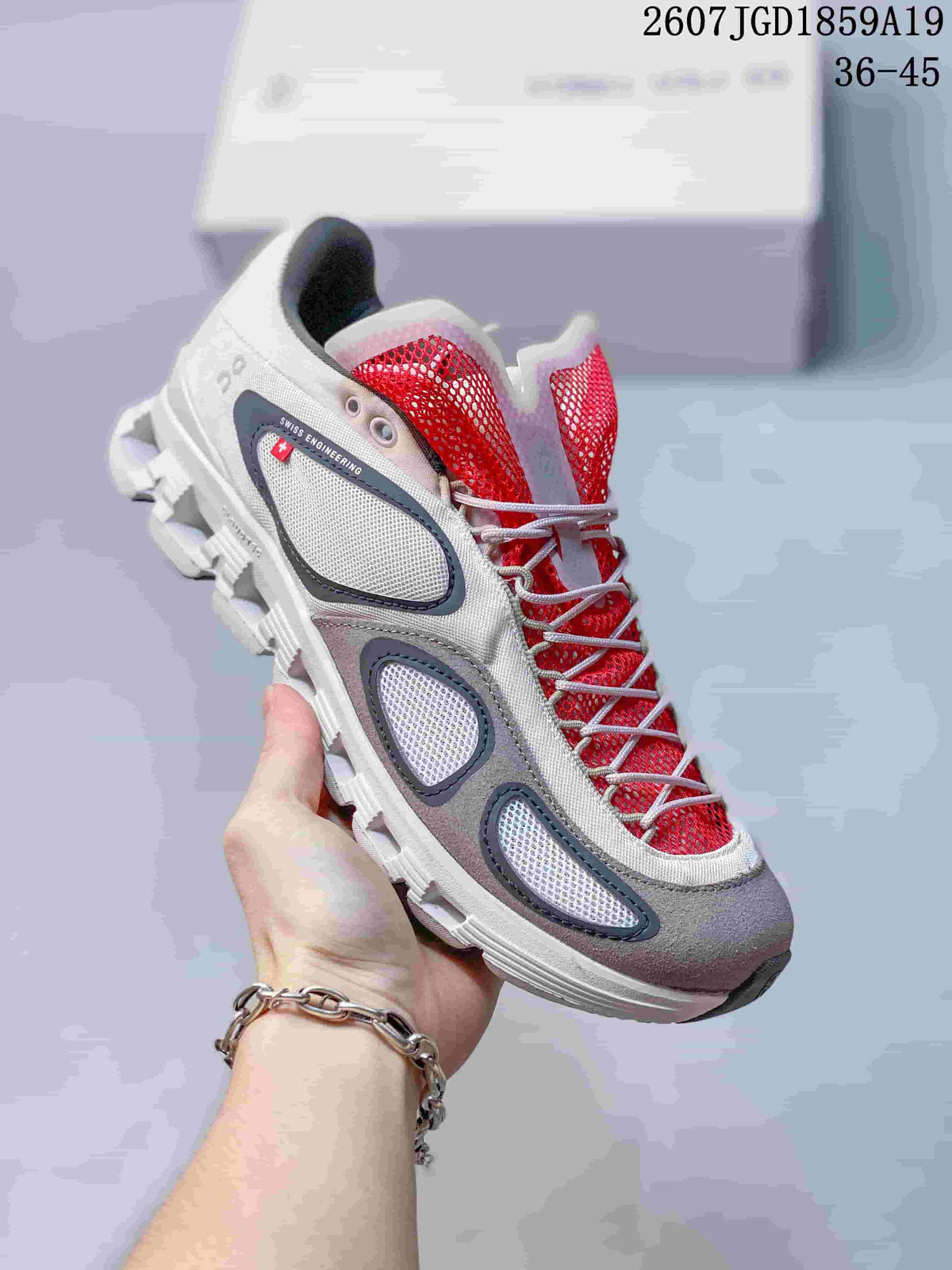 On Cloud X FKA twigs Sneakers in White Gray Red 2607JGD1859A19 - product image from the listing.