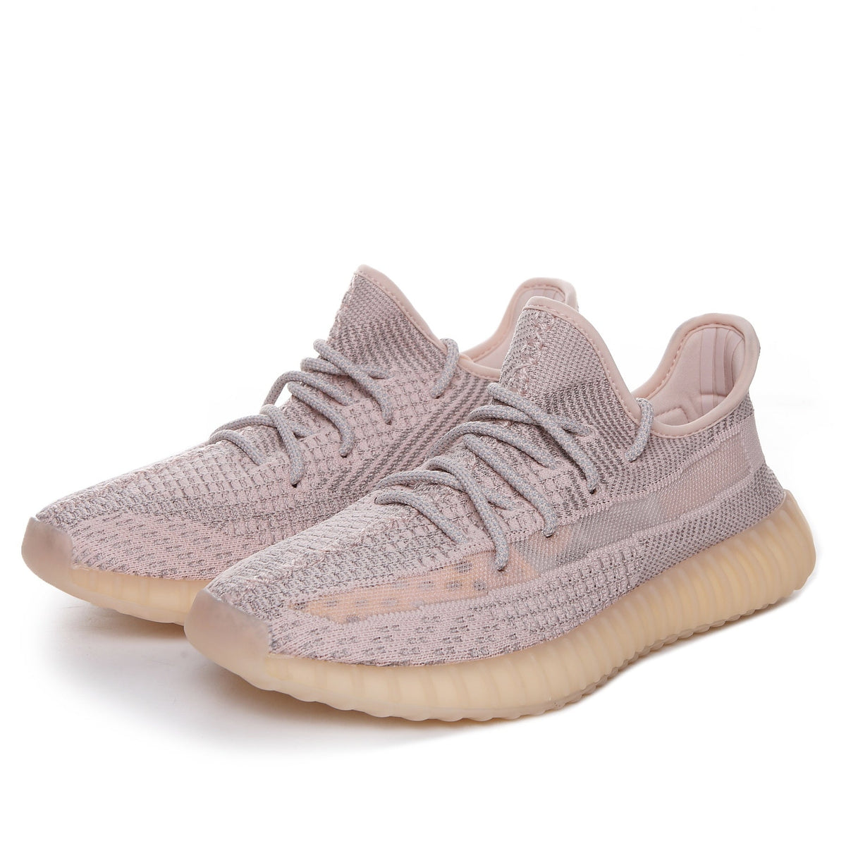 Light Gray and Tan Yeezy 350 V2 Knit Sneakers - product image from the listing.
