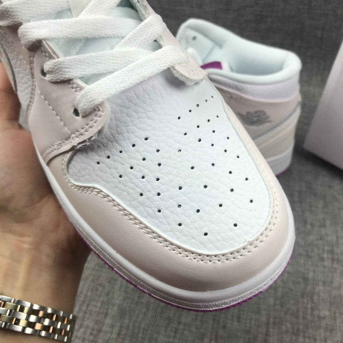 Jordan 1 Mid Grey White Fuchsia High-Cut Sneakers - product image from the listing.