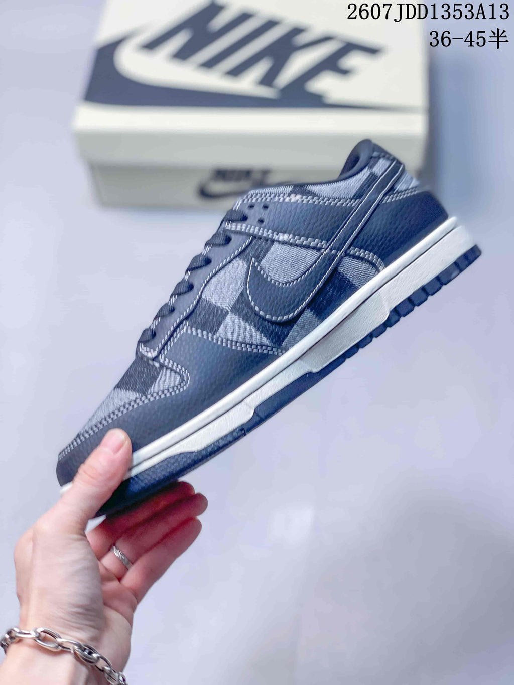 Nike SB Dunk Low Navy Plaid Trainers DD1353A13 - product image from the listing.