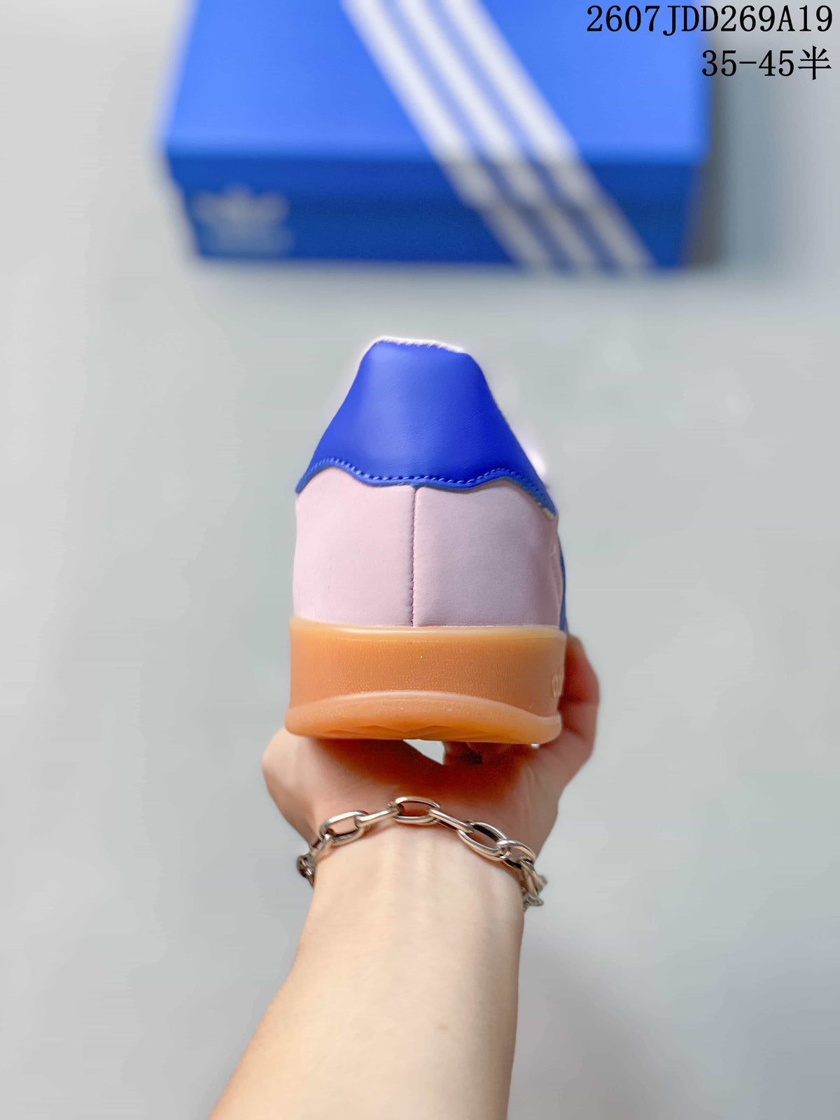 Pink and Blue Adidas Originals Gazelle Sneakers - product image from the listing.