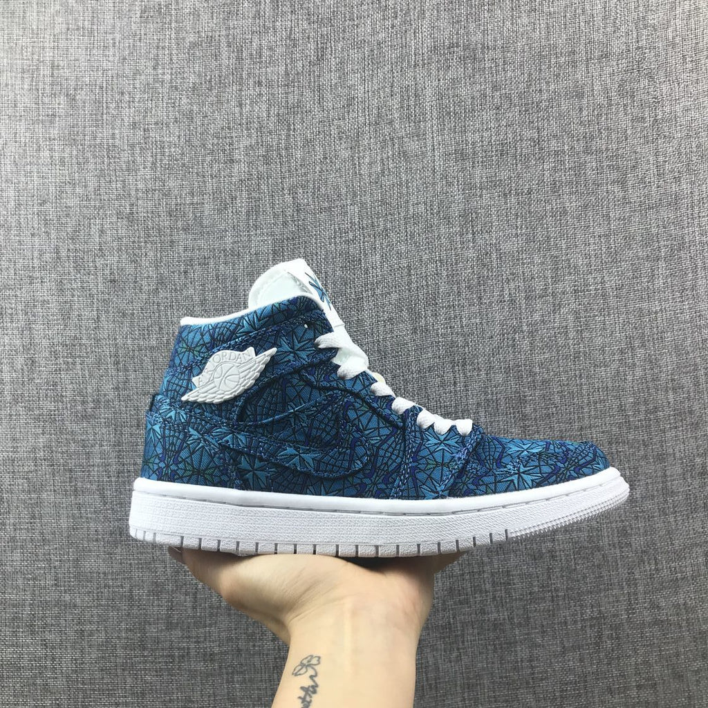 Women's Air Jordan 1 Mid Blue Pattern Sneakers AH7389-300 - product image from the listing.