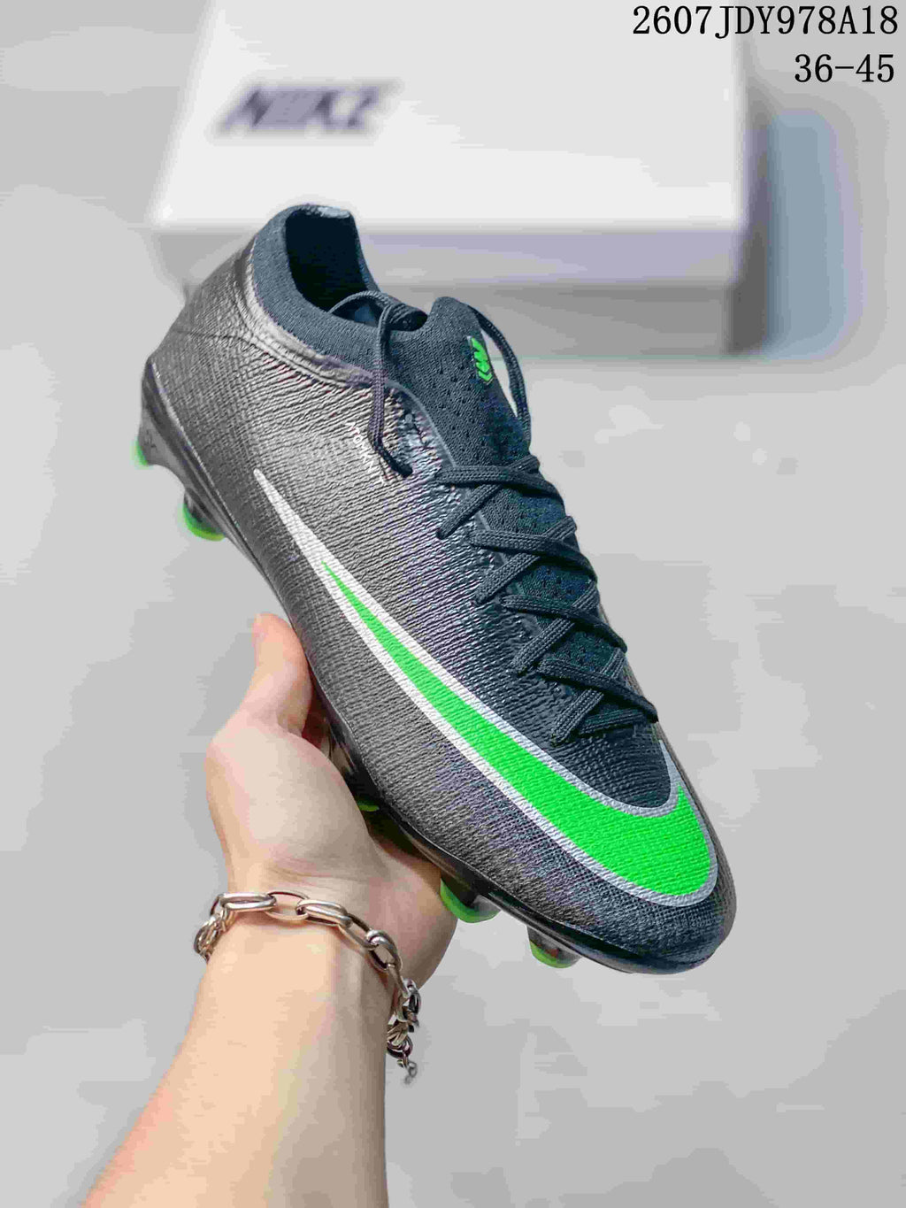 Nike Mercurial Vapor 16 Elite AG-PRO Soccer Cleats in Black Green - product image from the listing.