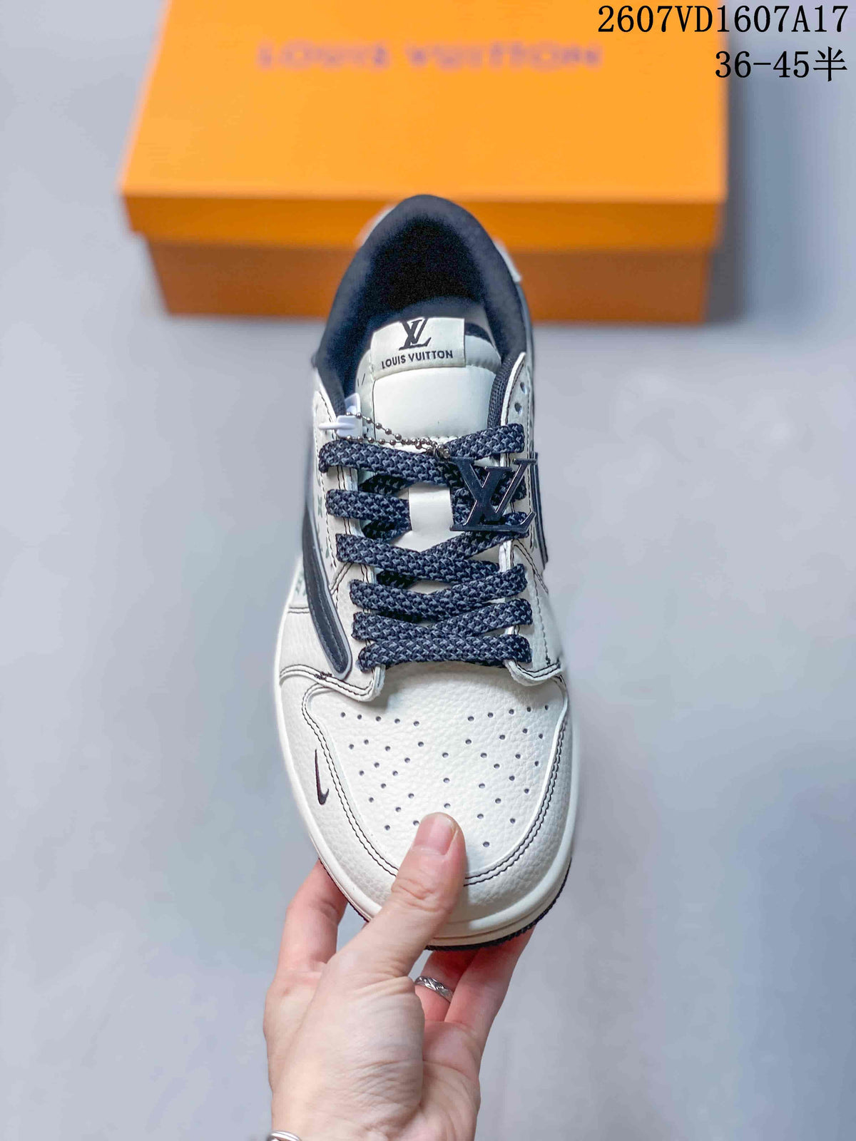 White Navy Monogram Sneakers - Jordan 1 Low - product image from the listing.