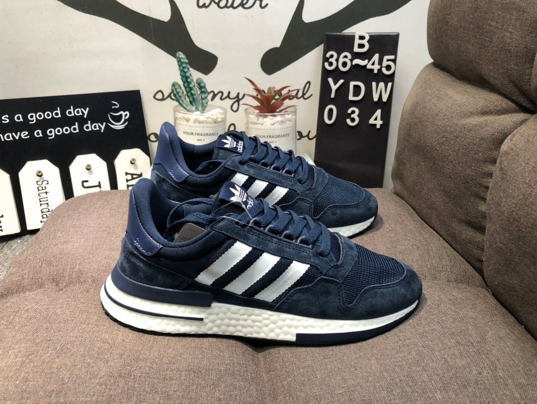 Adidas ZX 500 Navy and White Retro Trainers YDW034 - product image from the listing.