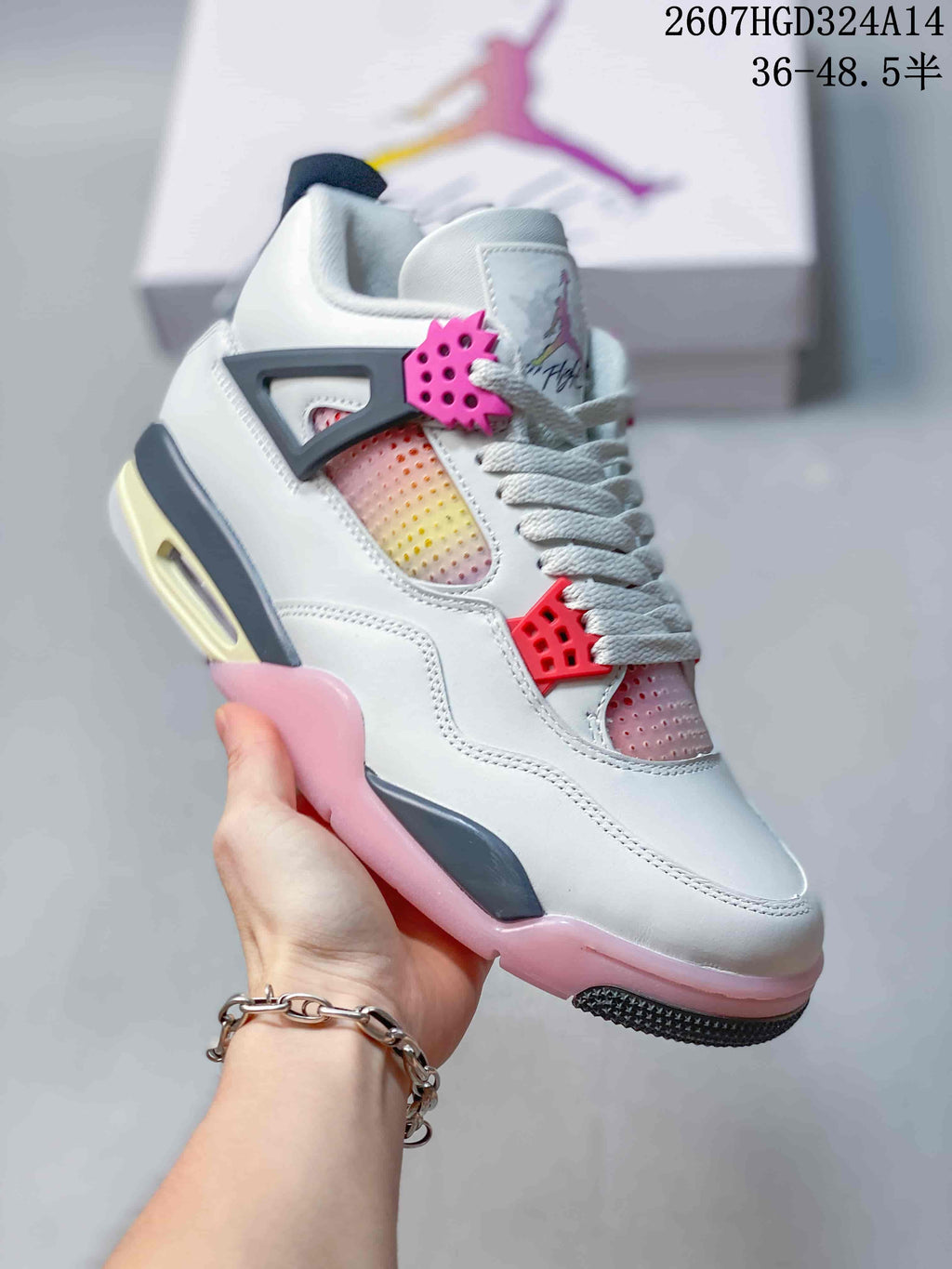 Air Jordan 4 Retro Comic White Black Pink Sneakers - product image from the listing.