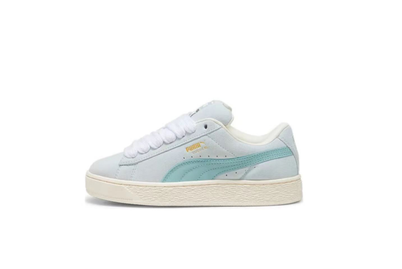 White and Mint PUMA Suede XL Low-Top Sneakers - product image from the listing.