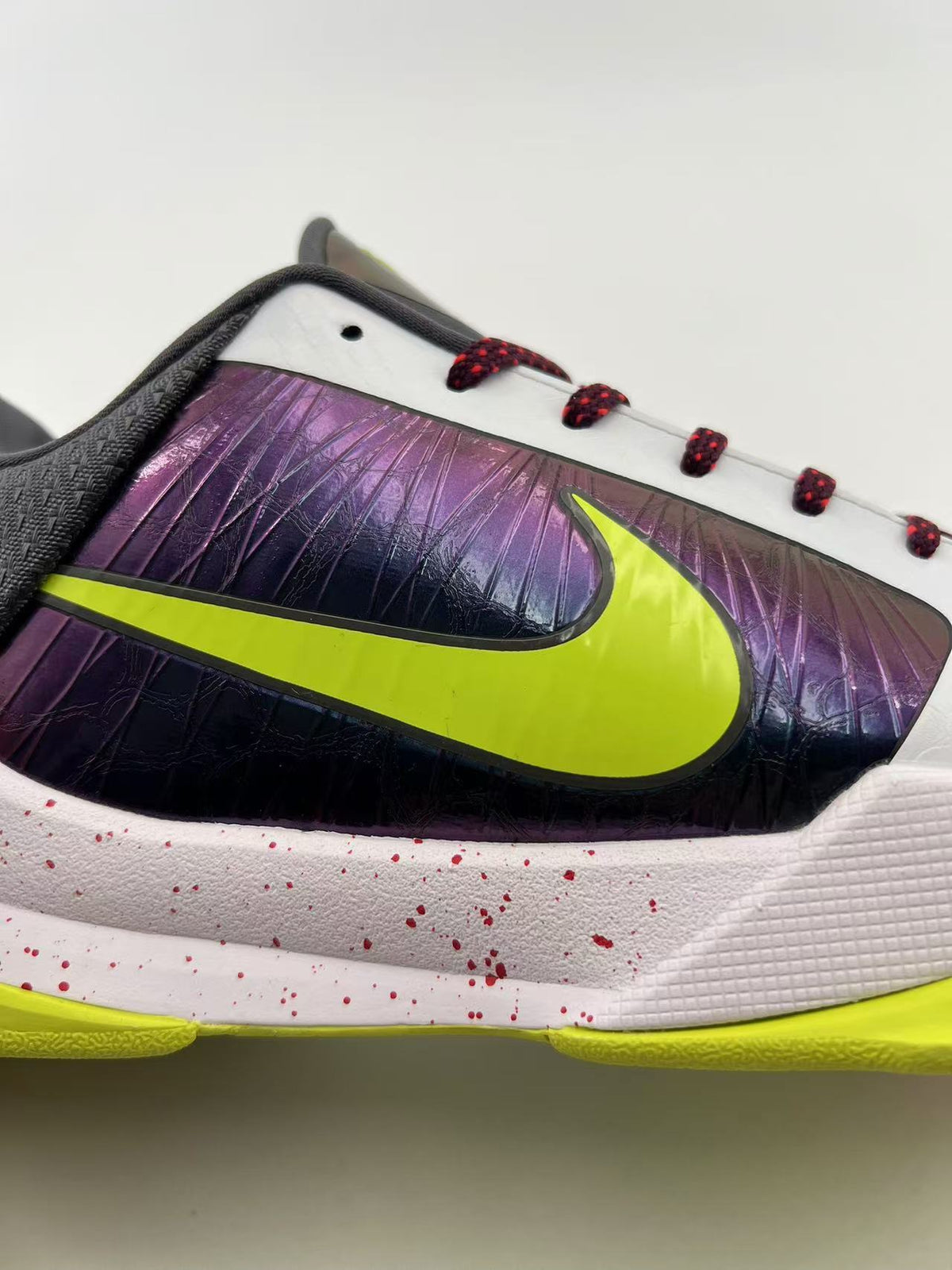 Nike Kobe 5 Protro Basketball Shoes in White Purple Volt CD4991-100 - product image from the listing.