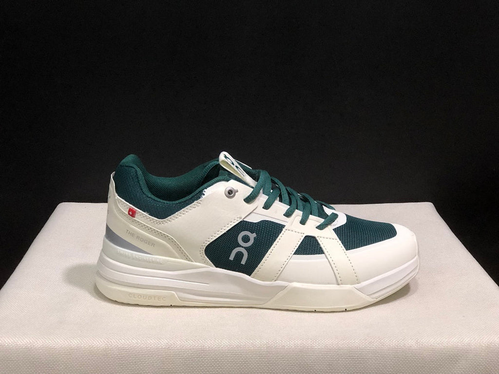 On The Roger Clubhouse Pro Sneakers in White Dark Green - product image from the listing.