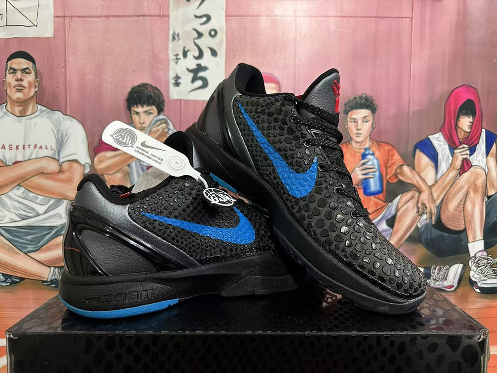 Nike Kobe 6 Basketball Shoes in Black and Blue - product image from the listing.