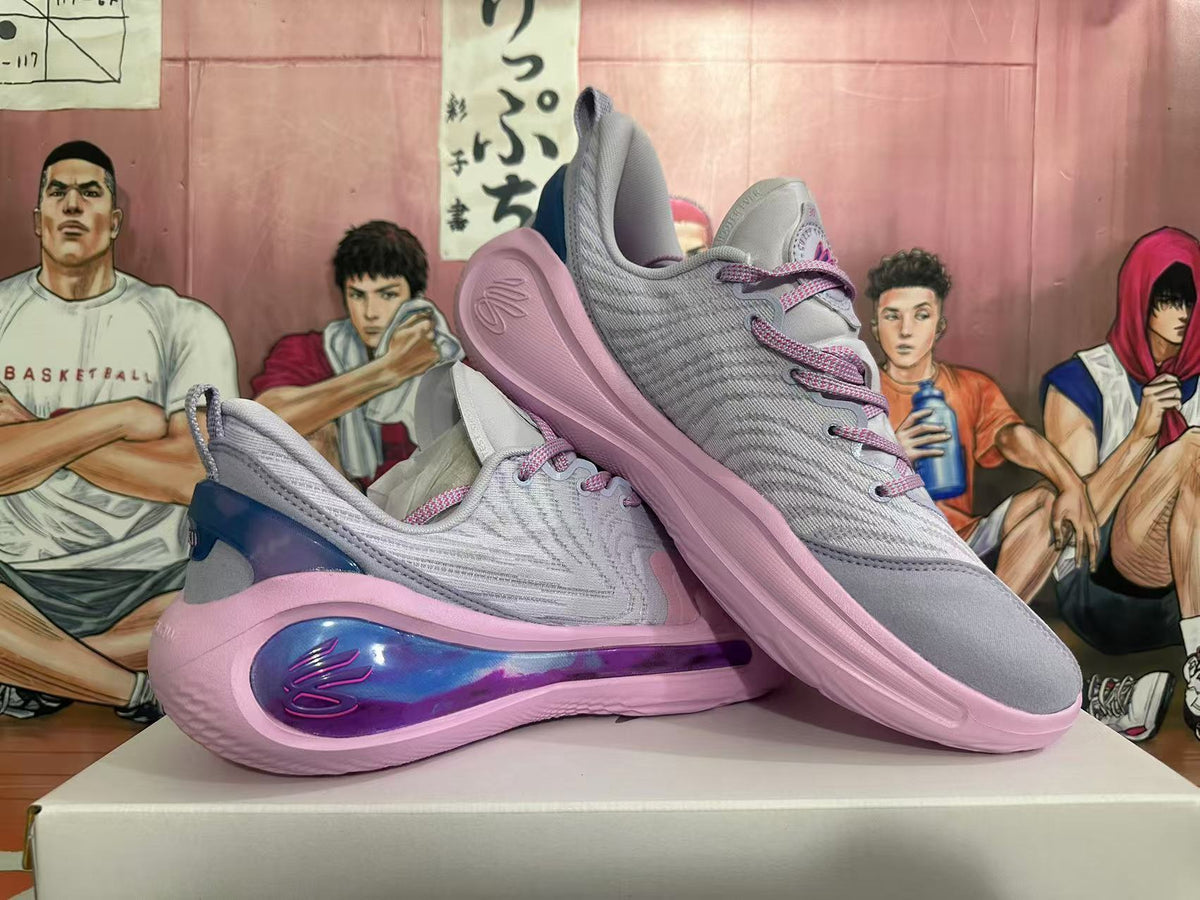 Gray and Pink Nike Kyrie Low Basketball Shoes - product image from the listing.
