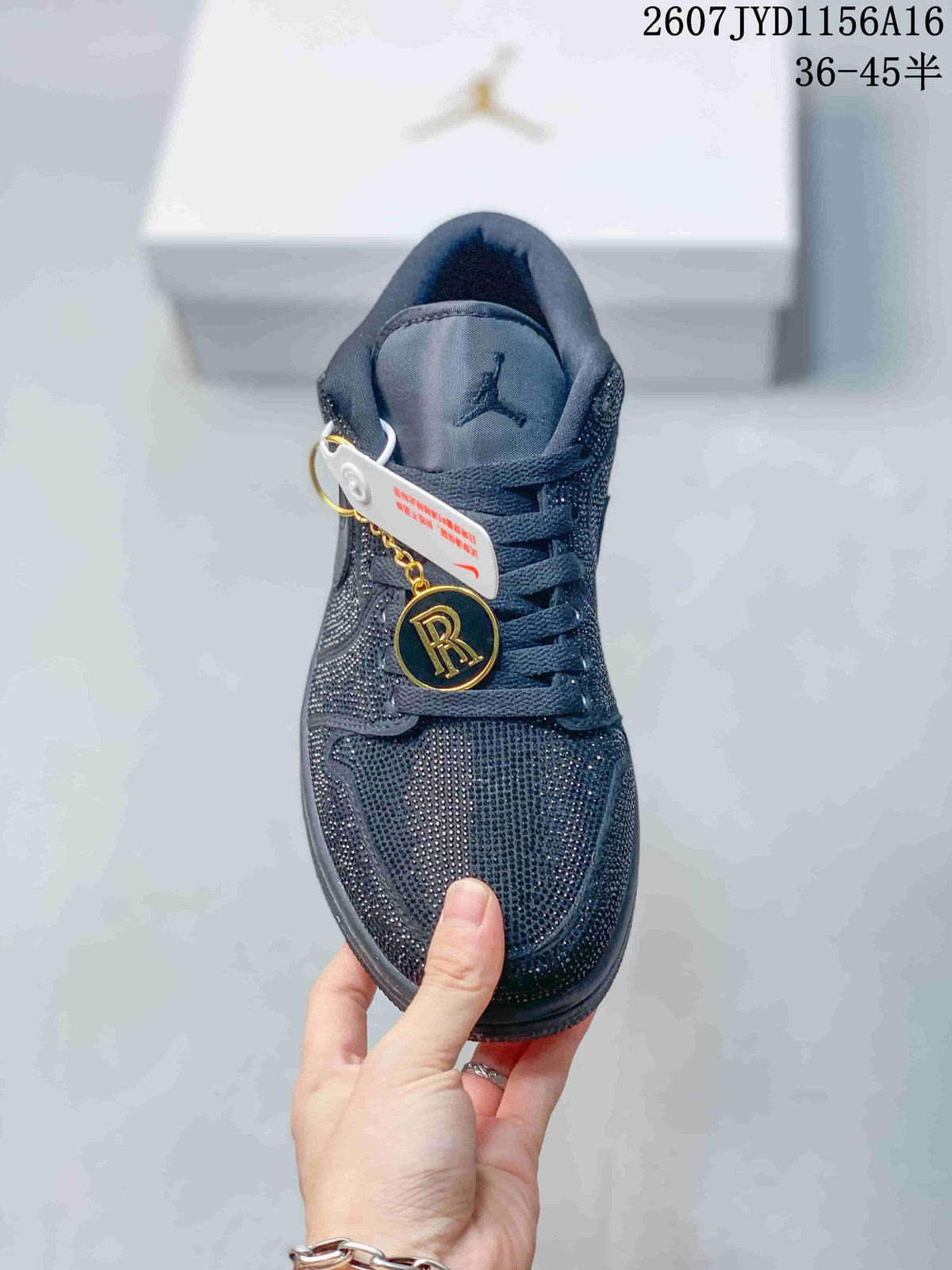 Air Jordan 1 Black Embellished Low-Top Sneakers - product image from the listing.
