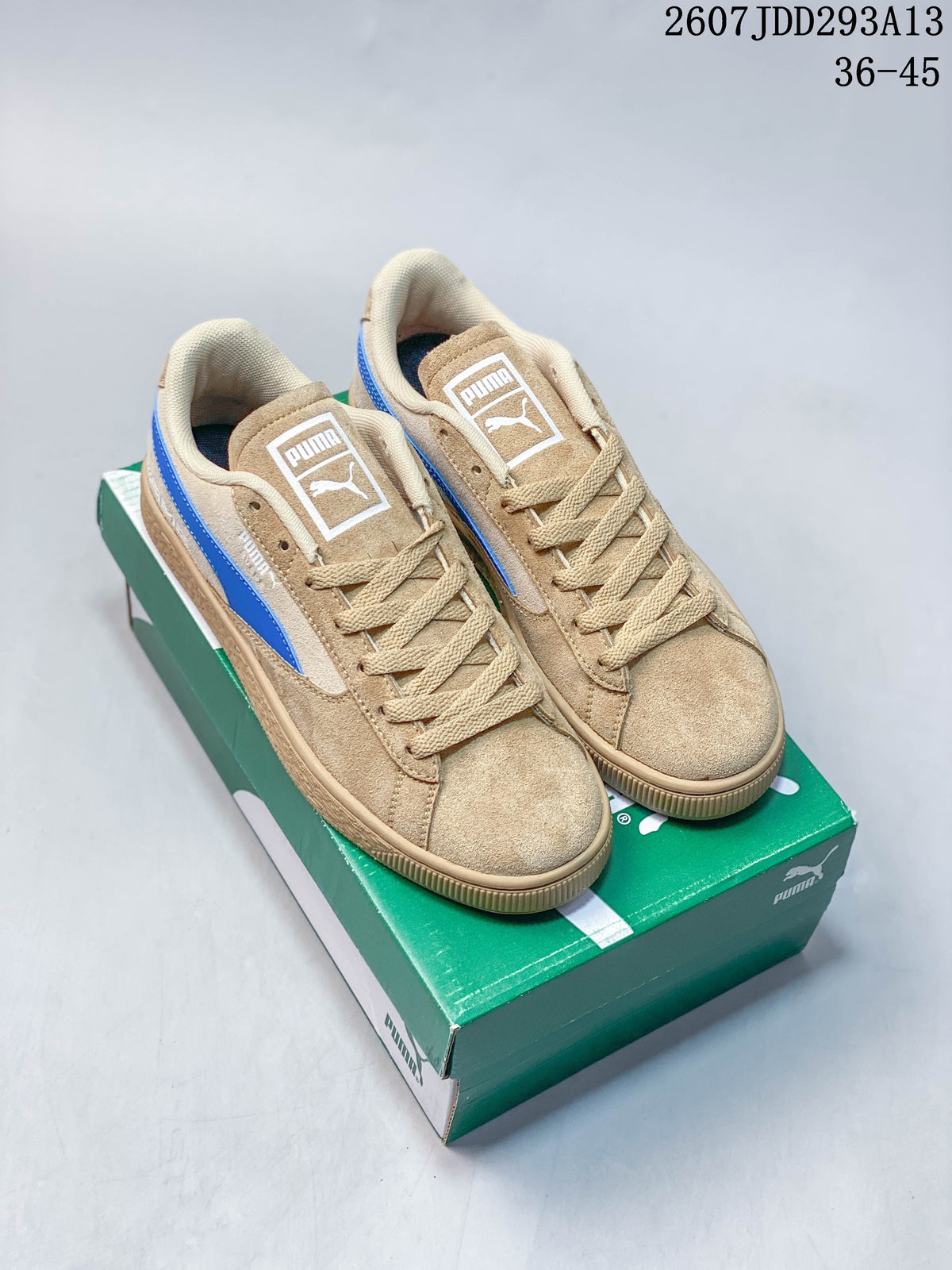 PUMA BMW MMS Suede XL Sneakers in Tan and Blue 2607JDD293A13 - product image from the listing.