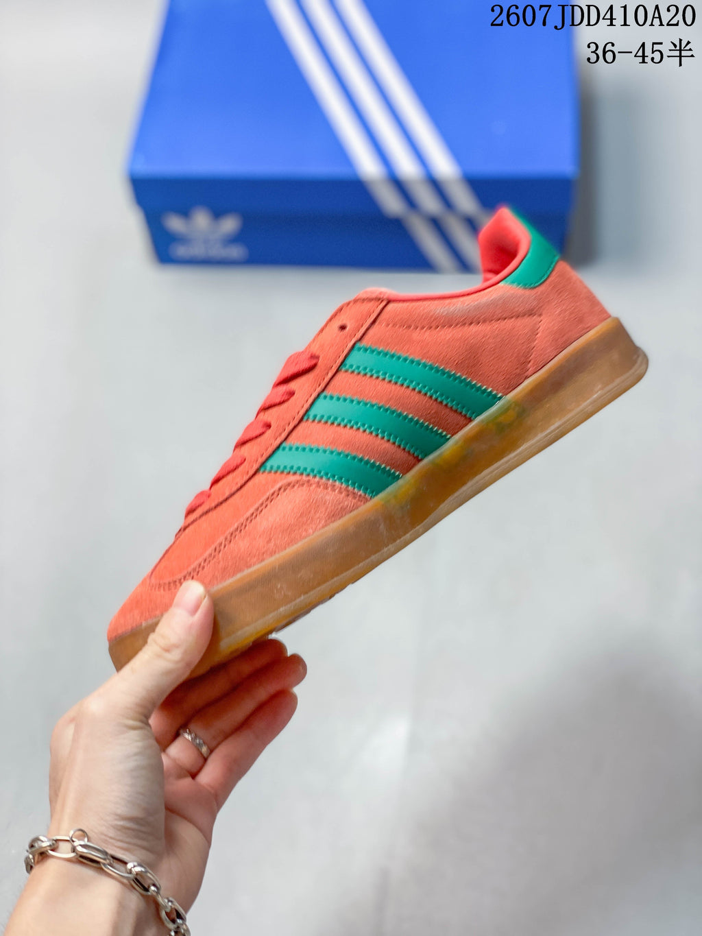 adidas Gazelle Trainers Coral Green Gum Sole - product image from the listing.