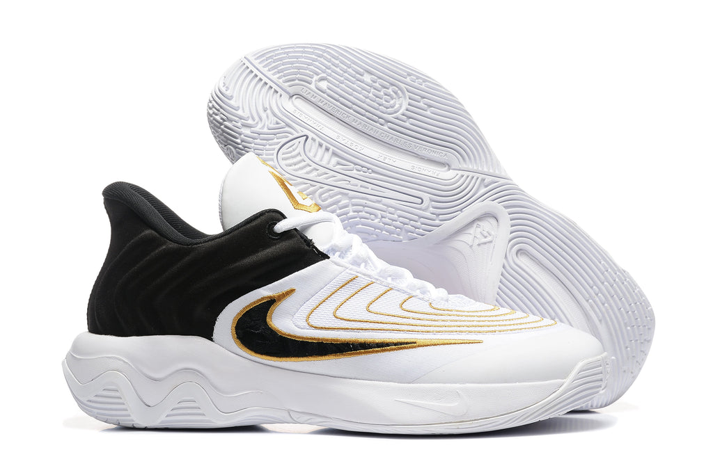 Nike Zoom Freak 5 Basketball Shoes in White Black Gold - product image from the listing.