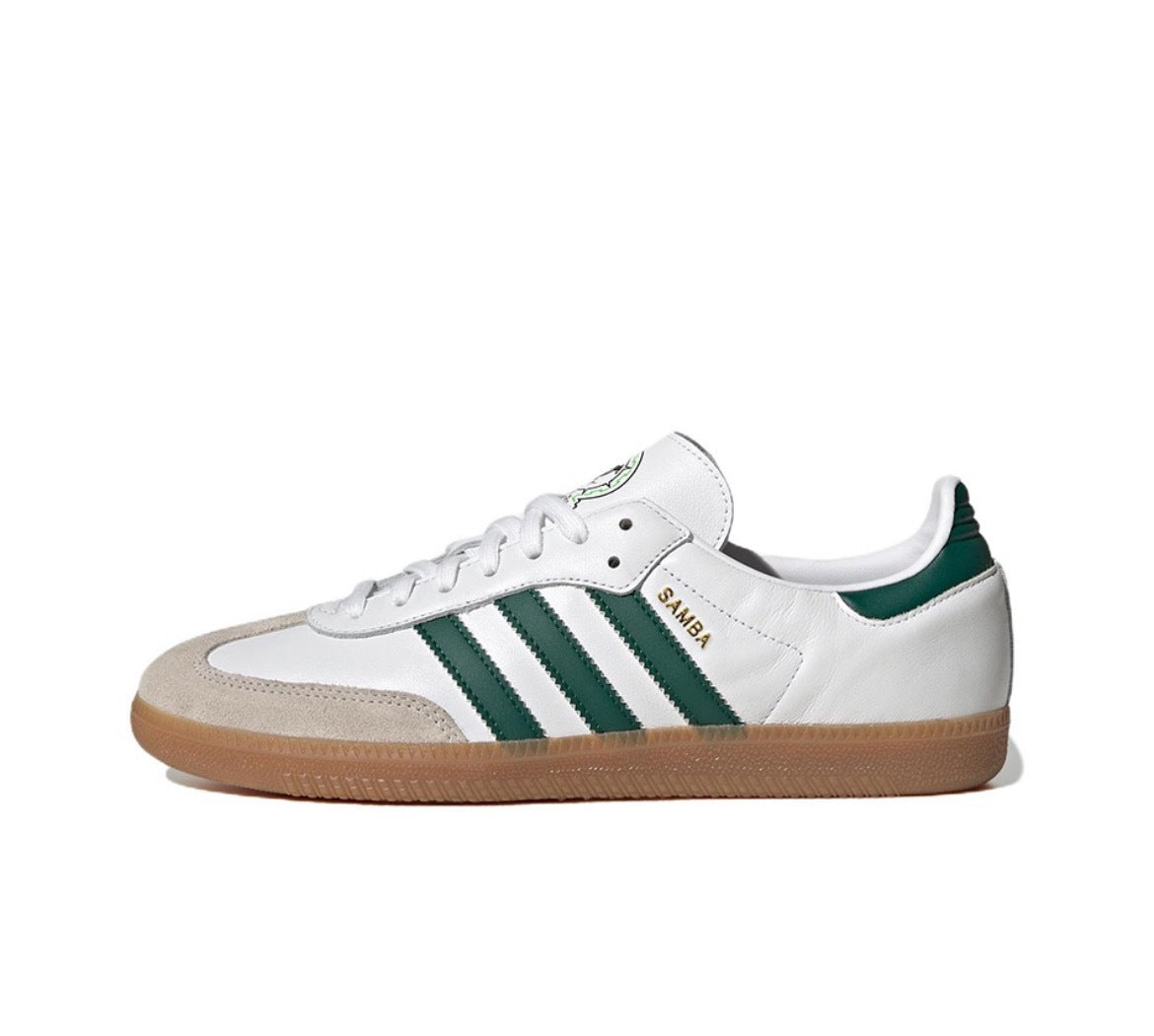 adidas Samba Low-Top Sneakers in White and Green HQ7036 - product image from the listing.