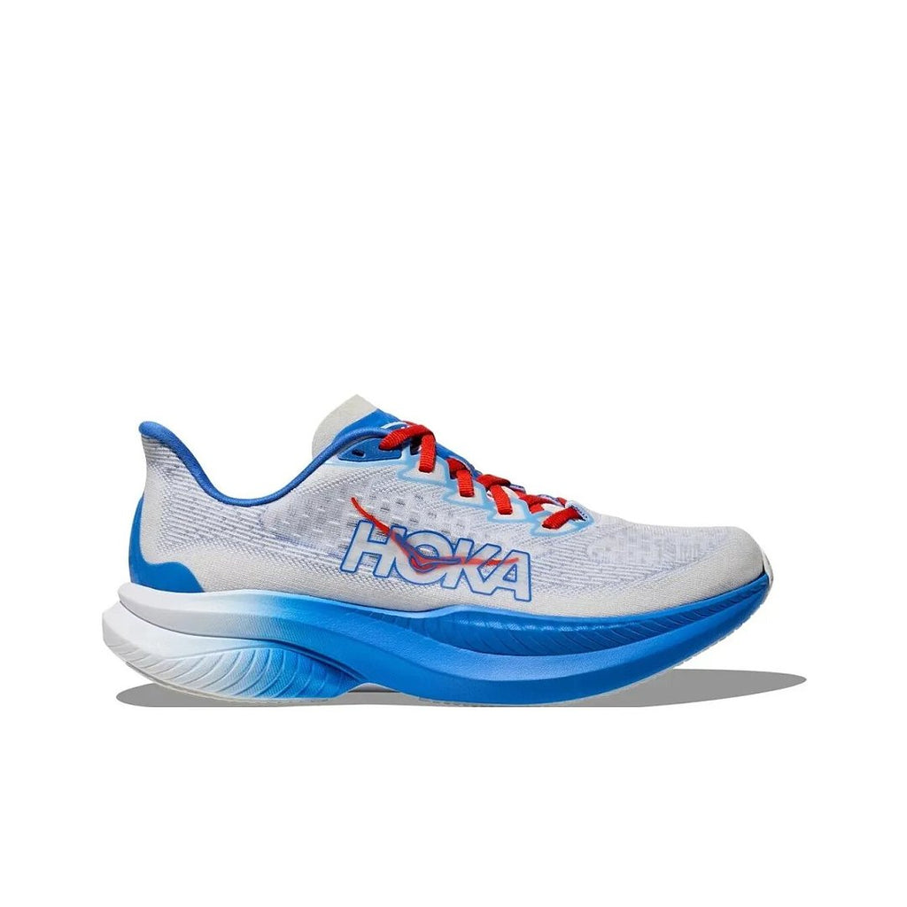 White and Blue HOKA Mach 6 Road Running Shoes - product image from the listing.