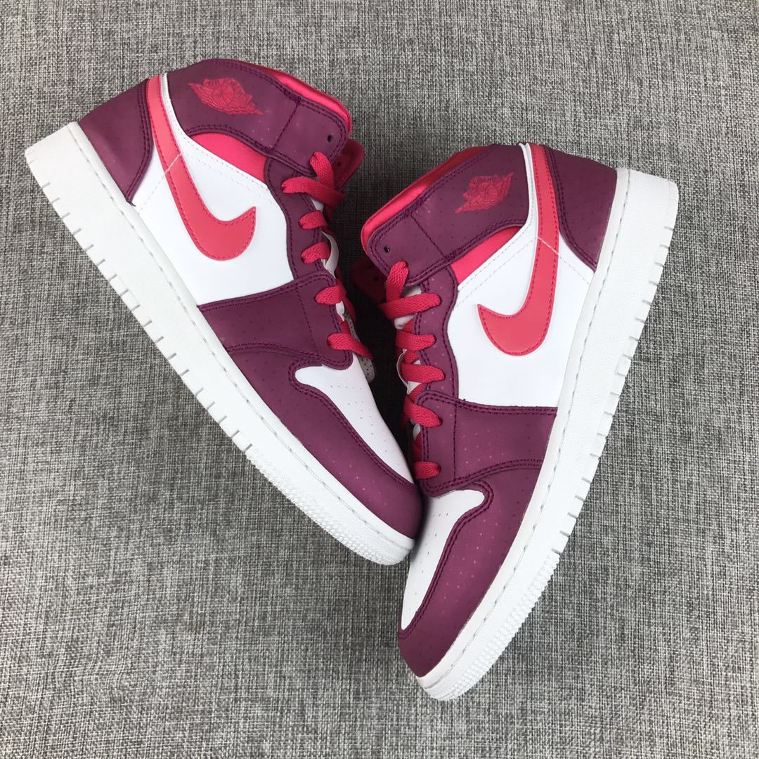 Air Jordan 1 High Sneakers in White, in Pink and Burgundy - product image from the listing.