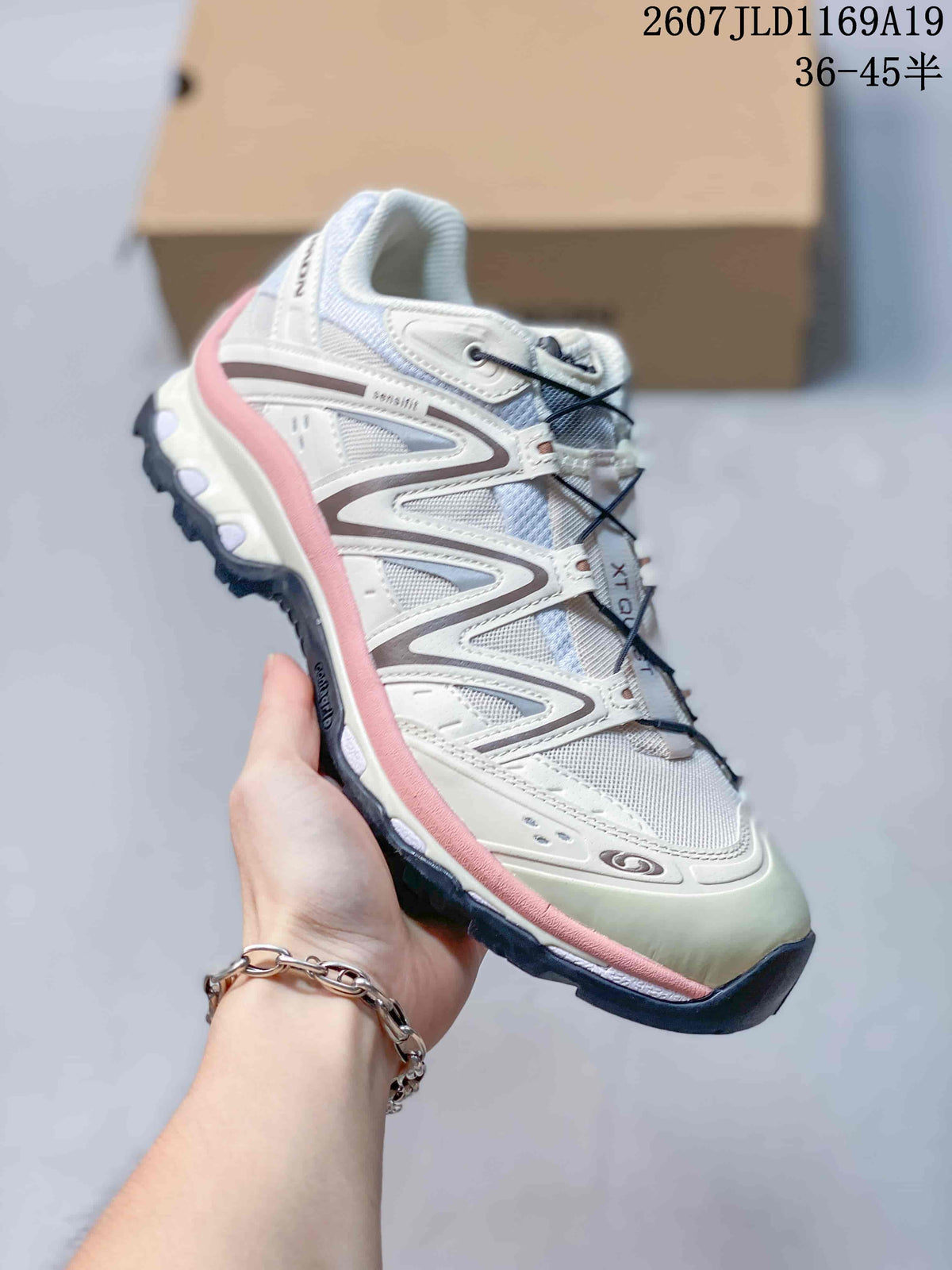 Salomon XT-Quest Trail Sneakers in White Pink Green 2607JLD1169A19 - product image from the listing.