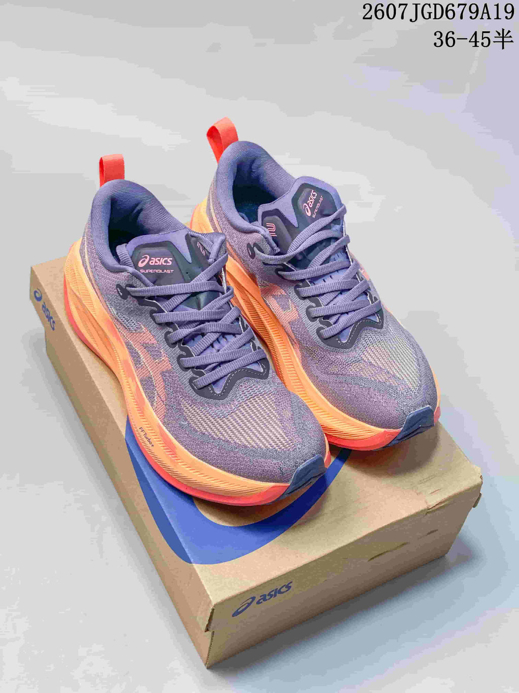 ASICS Superblast 2 Running Sneakers in Gray Purple Orange - product image from the listing.