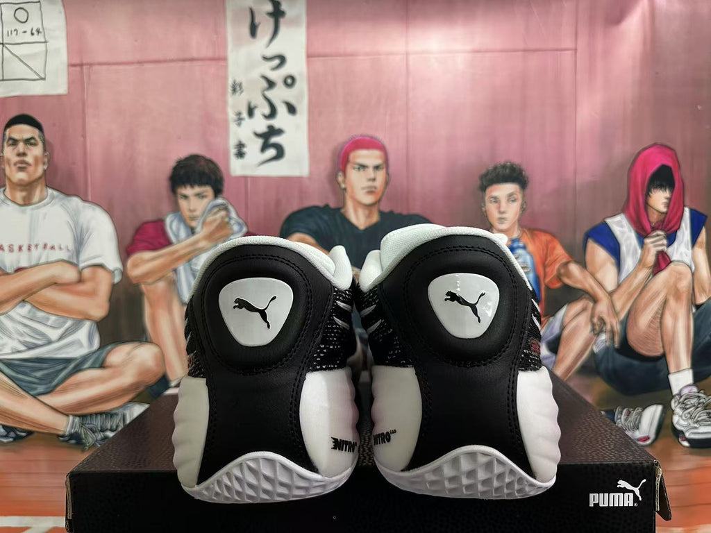 PUMA Basketball Shoes, White, in Black and Red - product image from the listing.