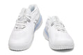 ASICS White and Silver Court Trainers with Pale Blue Midsole - product image from the listing.