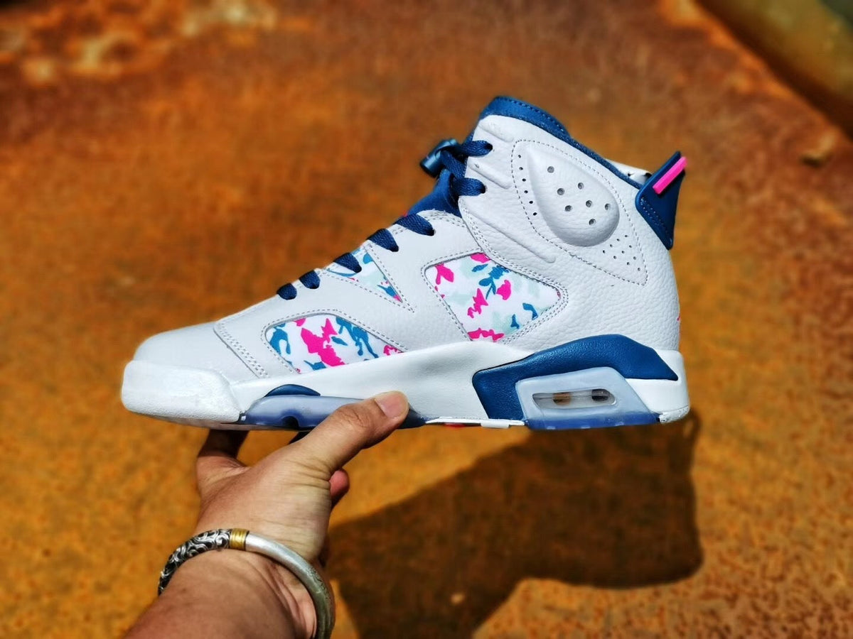 Air Jordan 6 Tie-Dye White Blue Pink Sneakers - product image from the listing.