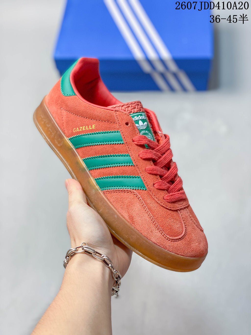adidas Gazelle Trainers Coral Green Gum Sole - product image from the listing.