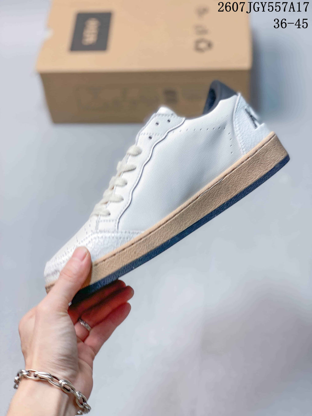 Golden Goose Ball Star Leather Trainers White Navy Star 2607TGY557A17 - product image from the listing.