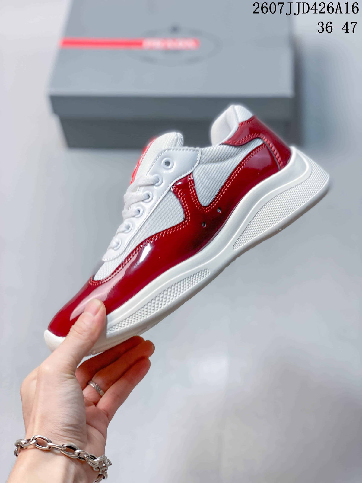 Prada 2607JJD426A16 Red and White Platform Trainers - product image from the listing.