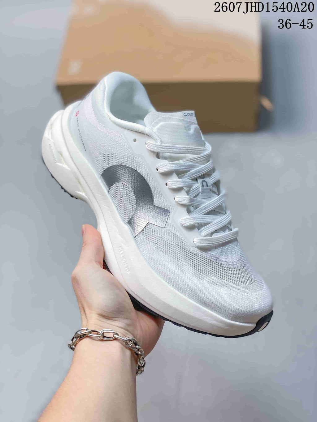 On Cloudmonster 3 Running Sneakers in Hyper White Gray - product image from the listing.