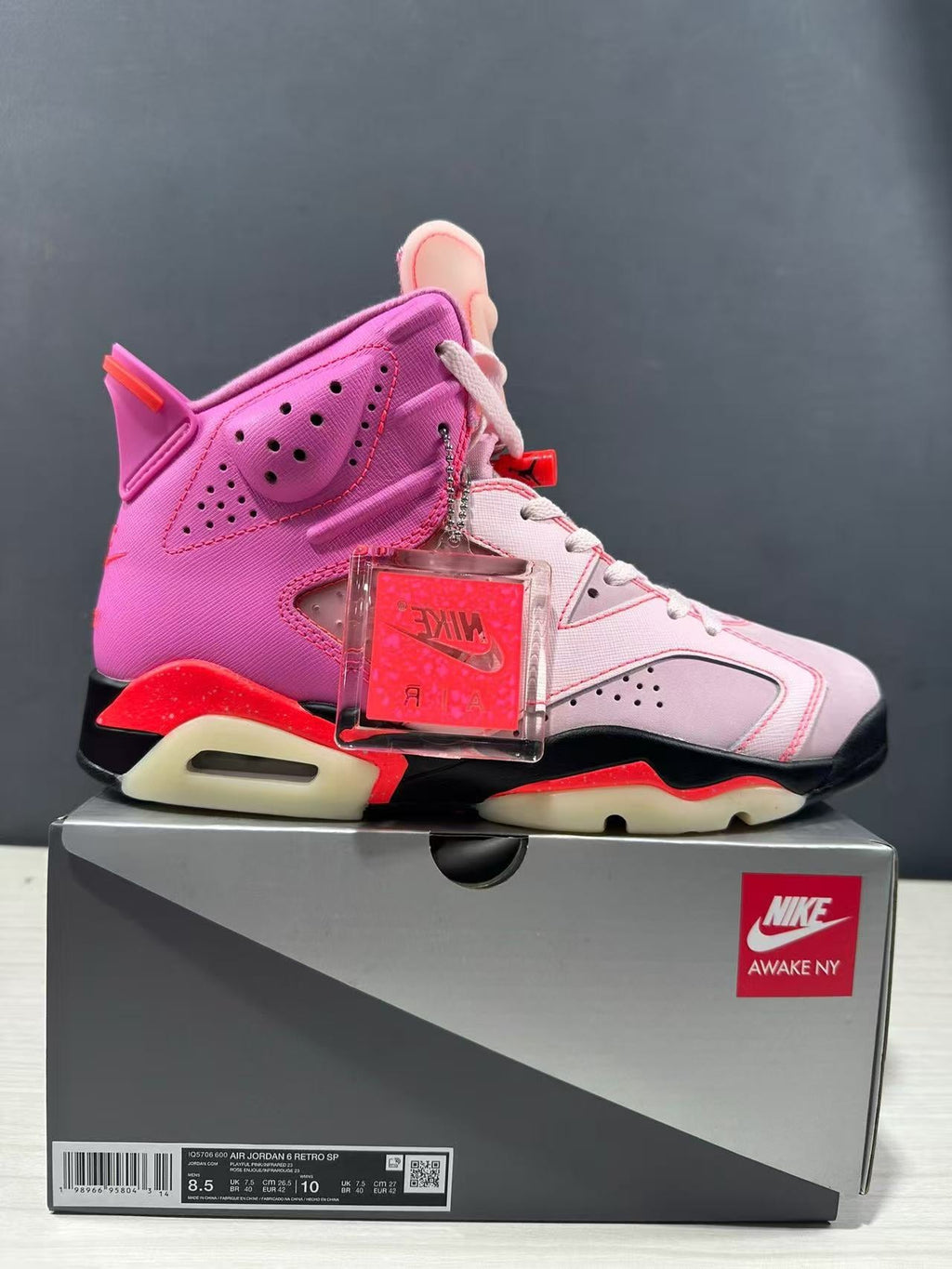 Jordan x Awake NY Air Jordan 6 Retro SP Sneakers in Pink IQ5706-600 - product image from the listing.