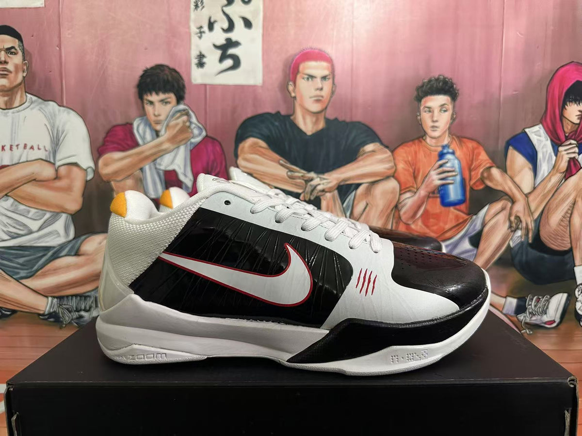 Nike Kobe 5 Basketball Shoes in White Black - product image from the listing.