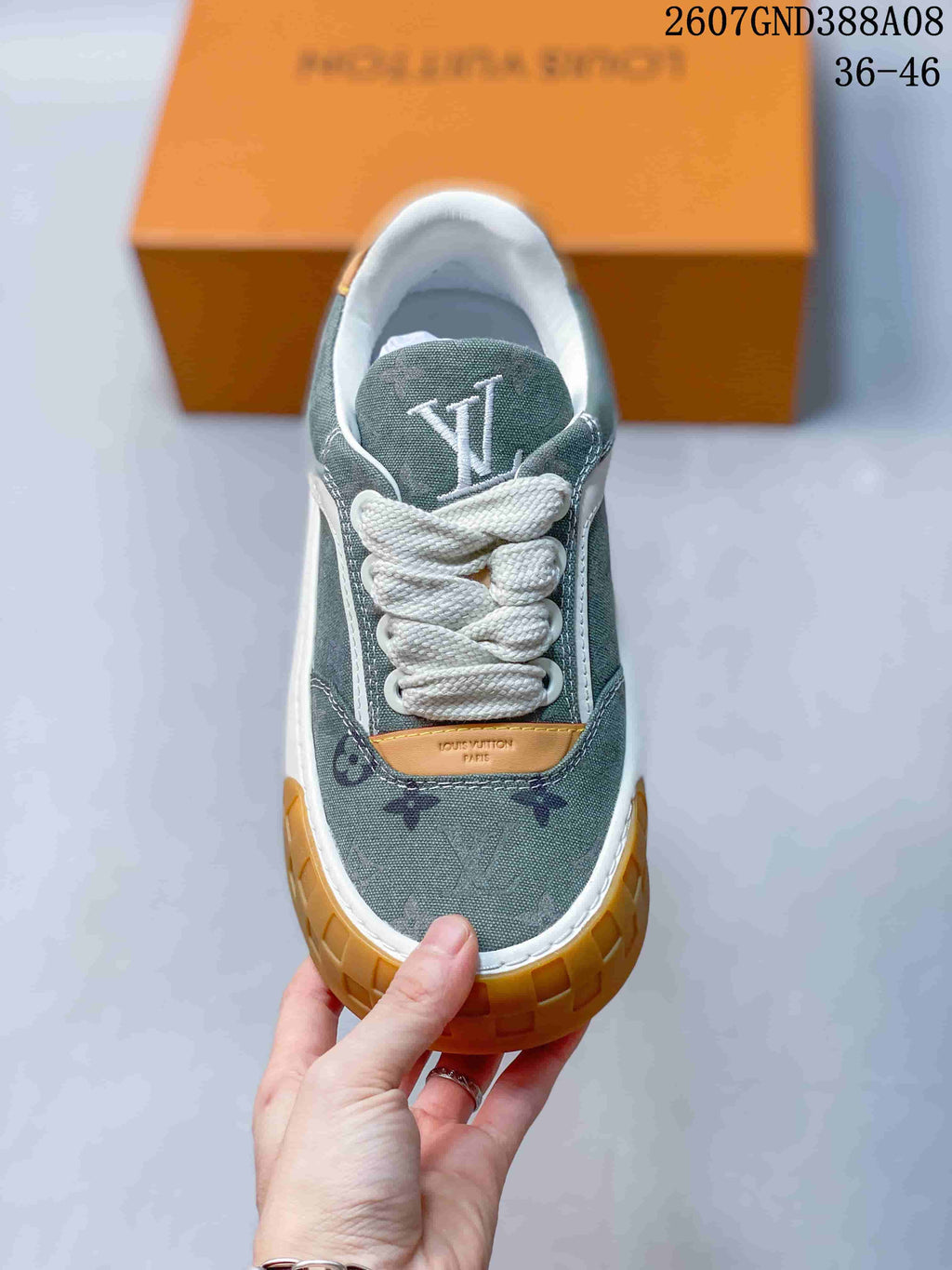 Louis Vuitton Tilted Low-Cut Sneakers in Green Monogram - product image from the listing.